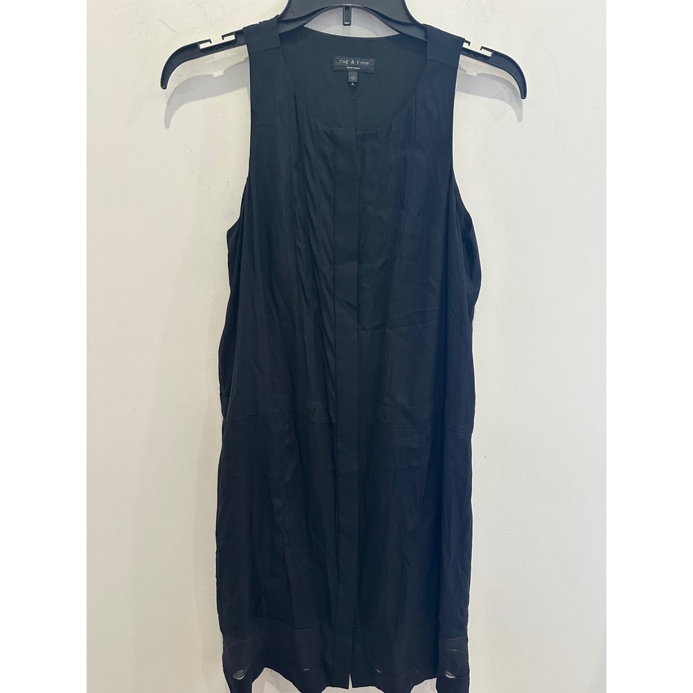 Rag & Bone Black Silk Sleeveless Shift Dress Ladder Stitch Detail Size S